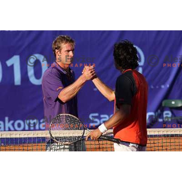 Grega Zemlja of Slovenia in action during first round of BMW Ljubljana Open on ATP Challenger Tour, played in SC Ljubljana on September 21, 2010 