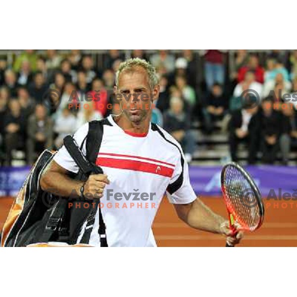 Thomas Muster of Austria in action during first round of BMW Ljubljana Open on ATP Challenger Tour, played in SC Ljubljana on September 21, 2010 
