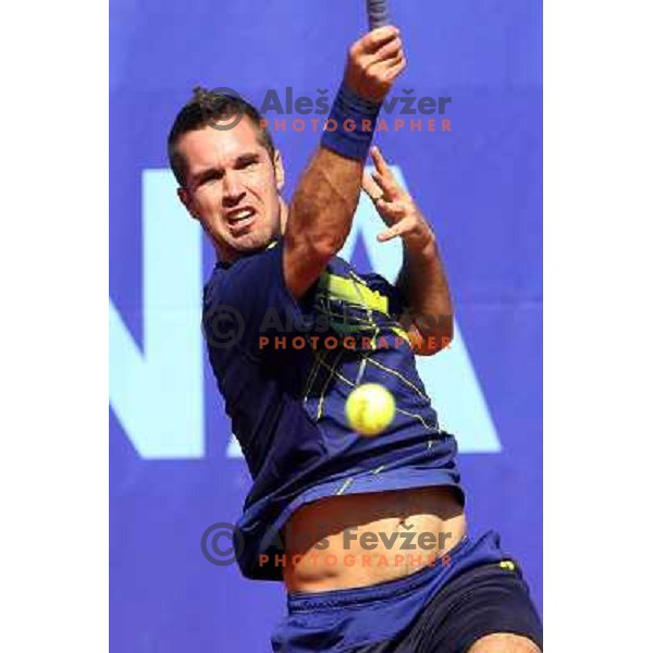 Luka Gregorc of Slovenia in action during first round of BMW Ljubljana Open on ATP Challenger Tour, played in SC Ljubljana on September 21, 2010 