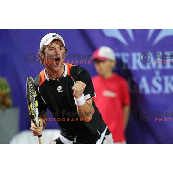  Blaz Kavcic of Slovenia in action during quarter-final of BMW Ljubljana Open on ATP Challenger Tour, played in SC Ljubljana on September 23, 2010 