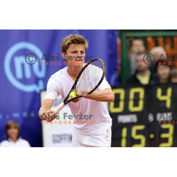 David Goffin of Belgium in action during Final of BMW Ljubljana Open, ATP Challenger Tour, played in SC Ljubljana on September 26, 2010 