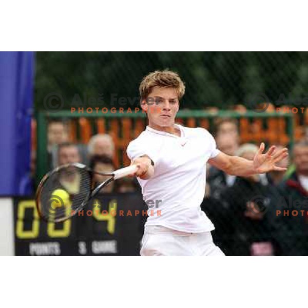 David Goffin of Belgium in action during Final of BMW Ljubljana Open, ATP Challenger Tour, played in SC Ljubljana on September 26, 2010 