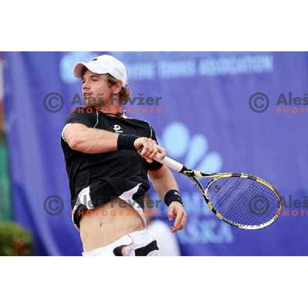  Blaz Kavcic of Slovenia in action during Final of BMW Ljubljana Open, ATP Challenger Tour, played in SC Ljubljana on September 26, 2010 