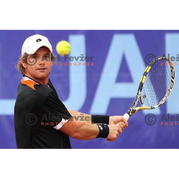  Blaz Kavcic of Slovenia in action during Final of BMW Ljubljana Open, ATP Challenger Tour, played in SC Ljubljana on September 26, 2010 