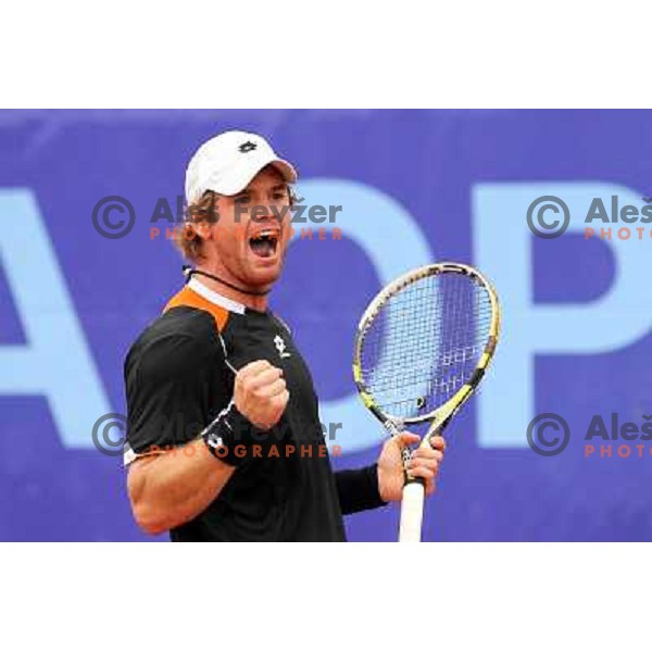  Blaz Kavcic of Slovenia in action during Final of BMW Ljubljana Open, ATP Challenger Tour, played in SC Ljubljana on September 26, 2010 