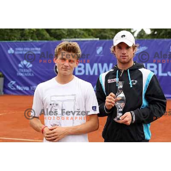 Blaz Kavcic of Slovenia and David Goffin of Belgium after Final of BMW Ljubljana Open, ATP Challenger Tour, played in SC Ljubljana on September 26, 2010 