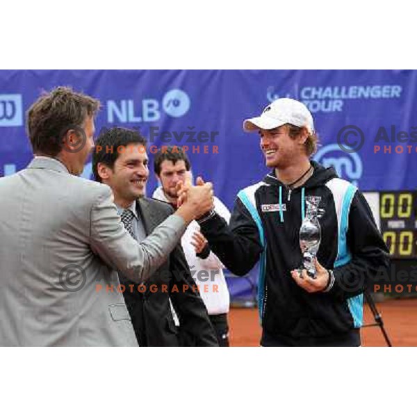 Zoran Kofol, Marko Rajster and Blaz Kavcic of Slovenia, winner of BMW Ljubljana Open, ATP Challenger Tour, played in SC Ljubljana on September 26, 2010 