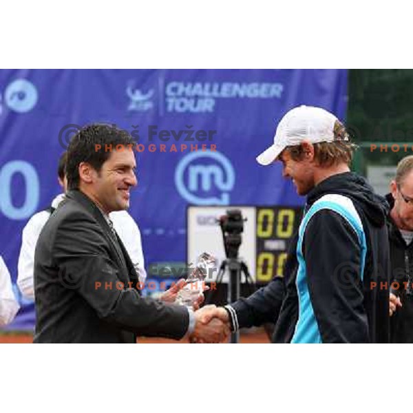 Marko Rajster and Blaz Kavcic of Slovenia, winner of BMW Ljubljana Open, ATP Challenger Tour, played in SC Ljubljana on September 26, 2010 