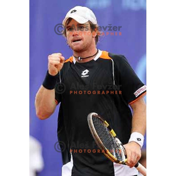  Blaz Kavcic of Slovenia in action during Final of BMW Ljubljana Open, ATP Challenger Tour, played in SC Ljubljana on September 26, 2010 