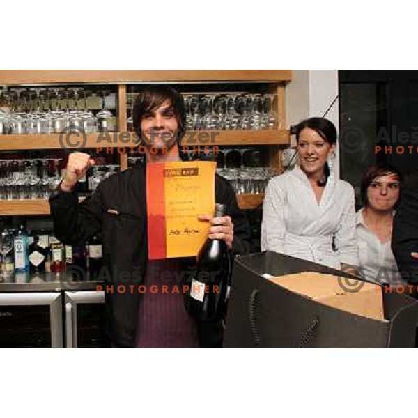Wine degustation and competition for waiters and bartenders in glass pouring of 1 dcl in E vino bar, Ljubljana, Slovenia on September 27, 2010 