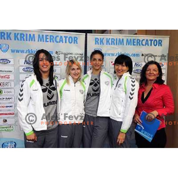 Lekic, Mavsar,Penezic, Bodnieva, Marta Bon, coach of RK Krim Mercator during press conference before the start of the season in M hotel, Ljubljana, Slovenia on September 29, 2010 