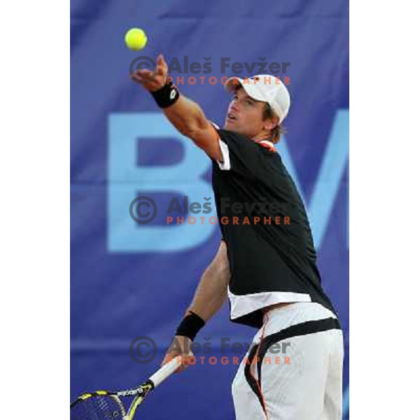  Blaz Kavcic of Slovenia in action during first round of BMW Ljubljana Open on ATP Challenger Tour, played in SC Ljubljana on September 21, 2010 