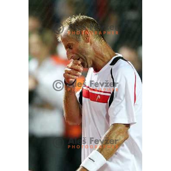 Thomas Muster of Austria in action during first round of BMW Ljubljana Open on ATP Challenger Tour, played in SC Ljubljana on September 21, 2010 
