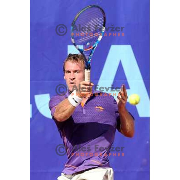 Grega Zemlja of Slovenia in action during first round of BMW Ljubljana Open on ATP Challenger Tour, played in SC Ljubljana on September 21, 2010 