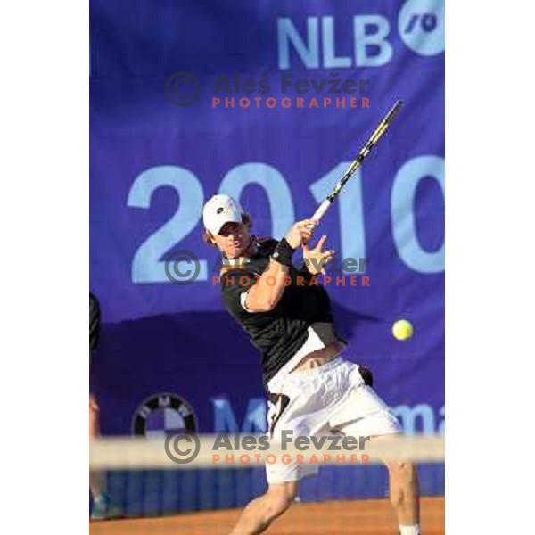 Blaz Kavcic of Slovenia in action during first round of BMW Ljubljana Open on ATP Challenger Tour, played in SC Ljubljana on September 21, 2010 