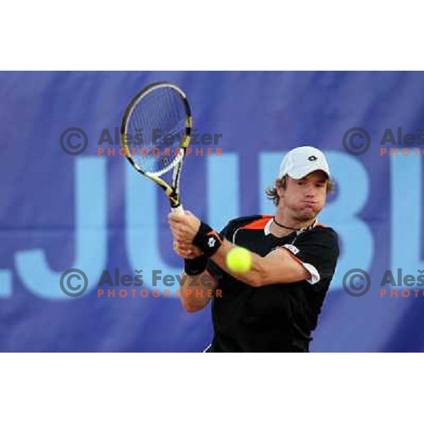  Blaz Kavcic of Slovenia in action during first round of BMW Ljubljana Open on ATP Challenger Tour, played in SC Ljubljana on September 21, 2010 