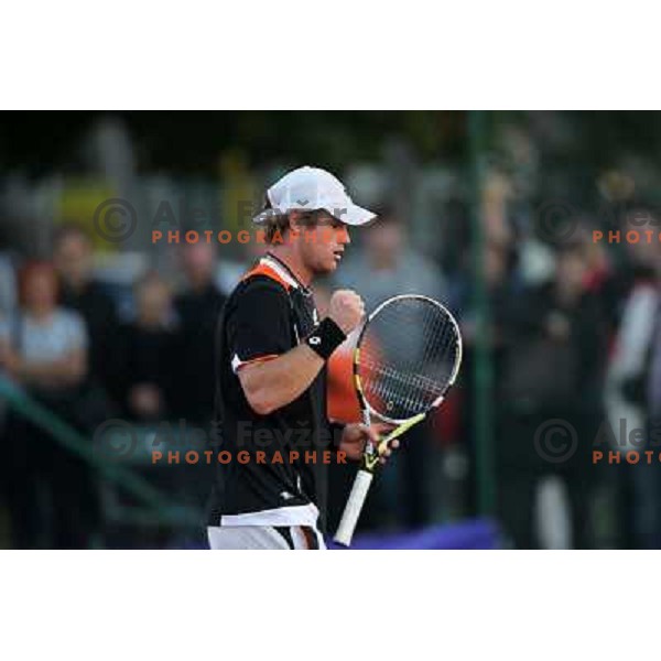  Blaz Kavcic of Slovenia in action during first round of BMW Ljubljana Open on ATP Challenger Tour, played in SC Ljubljana on September 21, 2010 