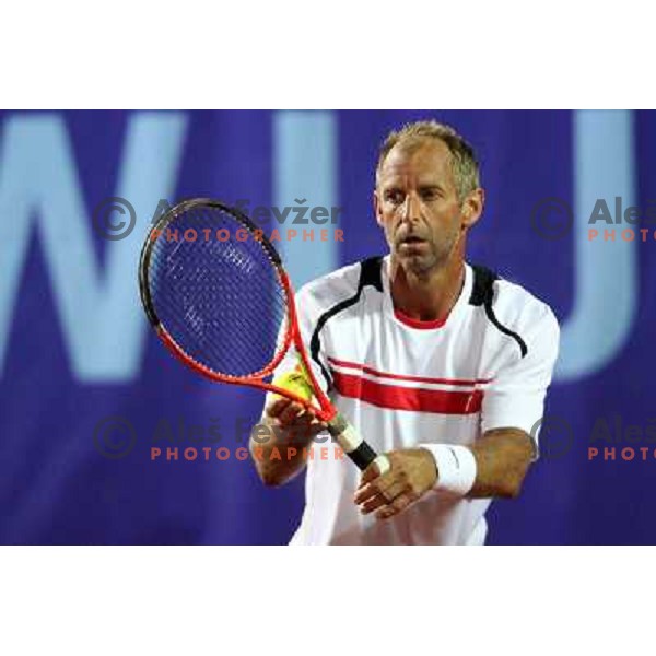 Thomas Muster of Austria in action during first round of BMW Ljubljana Open on ATP Challenger Tour, played in SC Ljubljana on September 21, 2010 
