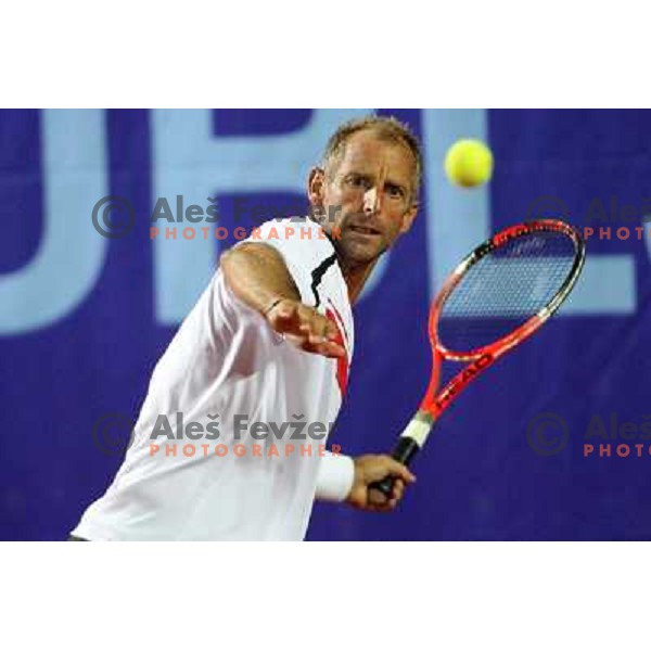 Thomas Muster of Austria in action during first round of BMW Ljubljana Open on ATP Challenger Tour, played in SC Ljubljana on September 21, 2010 