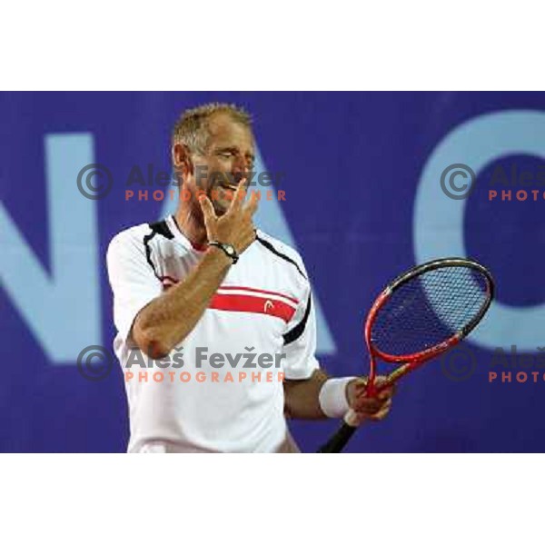 Thomas Muster of Austria in action during first round of BMW Ljubljana Open on ATP Challenger Tour, played in SC Ljubljana on September 21, 2010 