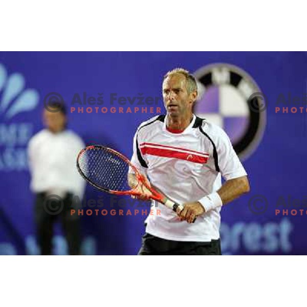 Thomas Muster of Austria in action during first round of BMW Ljubljana Open on ATP Challenger Tour, played in SC Ljubljana on September 21, 2010 