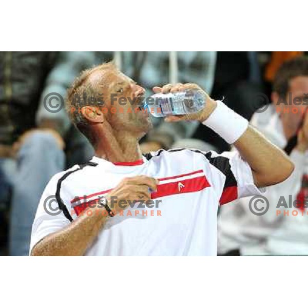 Thomas Muster of Austria in action during first round of BMW Ljubljana Open on ATP Challenger Tour, played in SC Ljubljana on September 21, 2010 