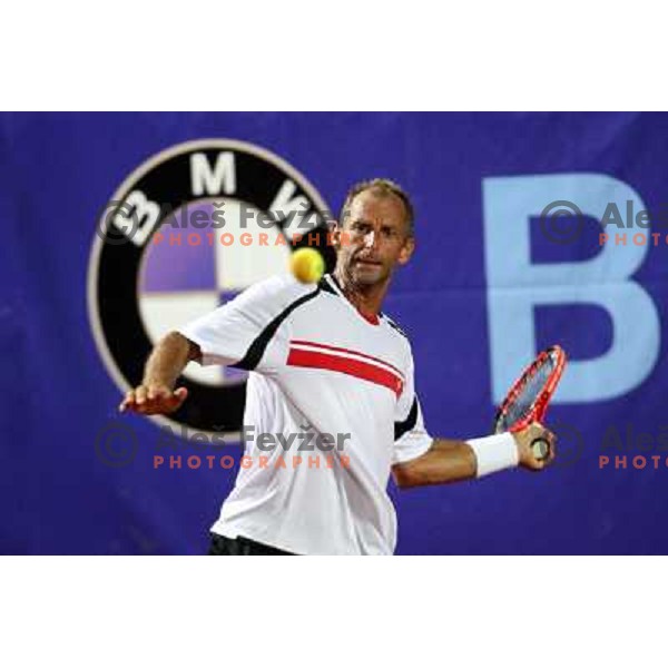 Thomas Muster of Austria in action during first round of BMW Ljubljana Open on ATP Challenger Tour, played in SC Ljubljana on September 21, 2010 