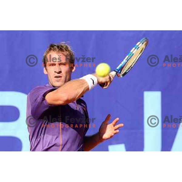 Grega Zemlja of Slovenia in action during first round of BMW Ljubljana Open on ATP Challenger Tour, played in SC Ljubljana on September 21, 2010 