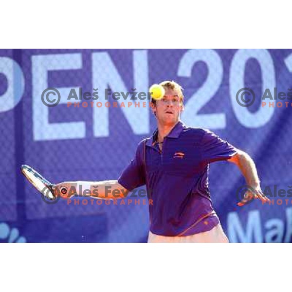 Grega Zemlja of Slovenia in action during first round of BMW Ljubljana Open on ATP Challenger Tour, played in SC Ljubljana on September 21, 2010 