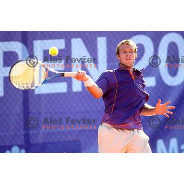 Grega Zemlja of Slovenia in action during first round of BMW Ljubljana Open on ATP Challenger Tour, played in SC Ljubljana on September 21, 2010 