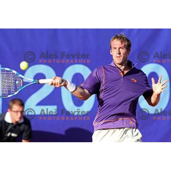 Grega Zemlja of Slovenia in action during first round of BMW Ljubljana Open on ATP Challenger Tour, played in SC Ljubljana on September 21, 2010 