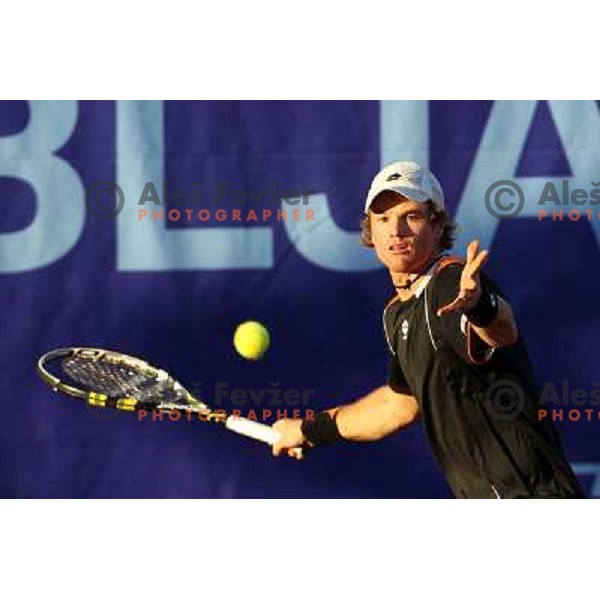  Blaz Kavcic of Slovenia in action during first round of BMW Ljubljana Open on ATP Challenger Tour, played in SC Ljubljana on September 21, 2010 
