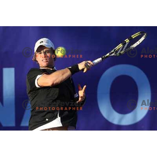  Blaz Kavcic of Slovenia in action during first round of BMW Ljubljana Open on ATP Challenger Tour, played in SC Ljubljana on September 21, 2010 
