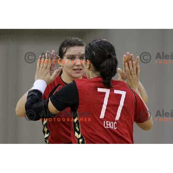 Lekic, Cvijic of Krim Mercator in action during handball match Olimpija-Krim Mercator in round 4 of National Championships, played in Hala Tivoli, Ljubljana, Slovenia on October 6, 2010 