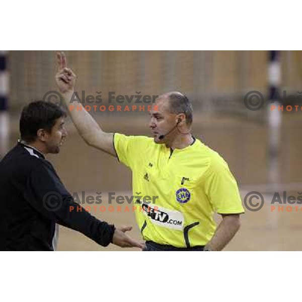 Robert Begus, coach of Olimpija receivnig penalty during handball match Olimpija-Krim Mercator in round 4 of National Championships, played in Hala Tivoli, Ljubljana, Slovenia on October 6, 2010 
