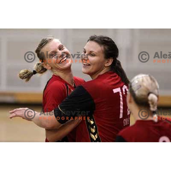 Barbara Varlec and Dragana Cvijic Krim Mercator in action during handball match Olimpija-Krim Mercator in round 4 of National Championships, played in Hala Tivoli, Ljubljana, Slovenia on October 6, 2010 