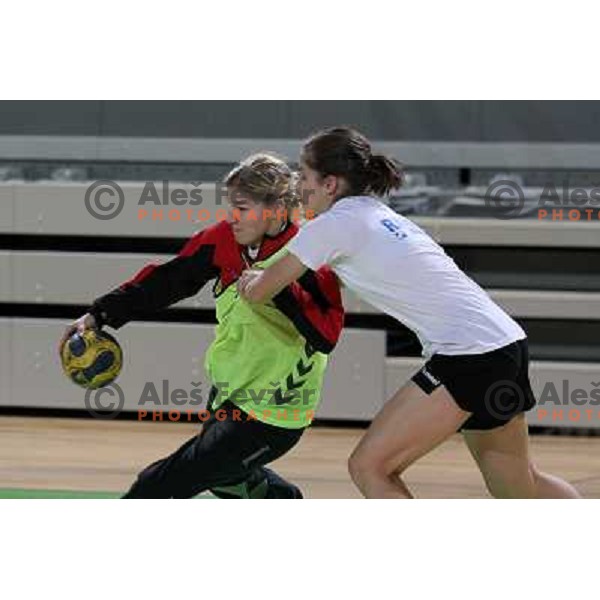 Maja Zrnec and Alja Jankovic- players of RK Krim Mercator during practice session open to the press in practice court of Stozice Hall, Ljubljana, Slovenia on October 8,2010 
