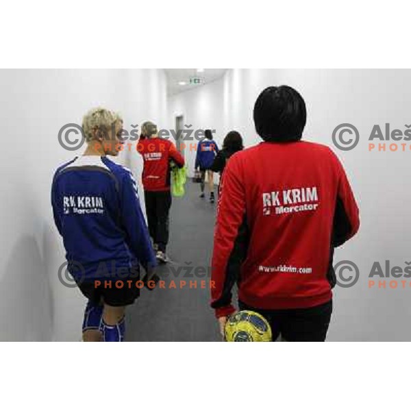  Olga Ceckova and players of RK Krim Mercator during practice session open to the press in practice court of Stozice Hall, Ljubljana, Slovenia on October 8,2010 