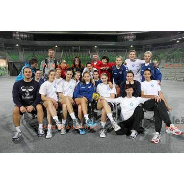 players and coaching staff of RK Krim Mercator during practice session open to the press in practice court of Stozice Hall, Ljubljana, Slovenia on October 8,2010 