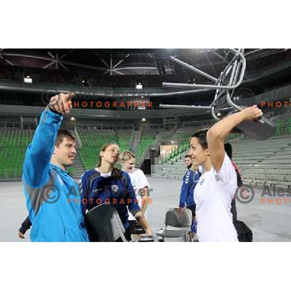 Jure Sterbucl and Andrea Lekic and players of RK Krim Mercator during practice session open to the press in practice court of Stozice Hall, Ljubljana, Slovenia on October 8,2010 