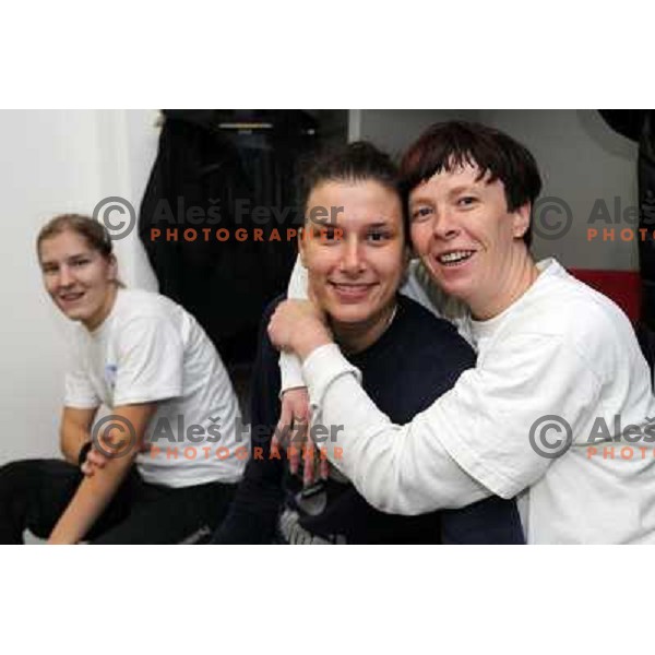  Sergeja Stefanisin, Jelena Grubisic- players of RK Krim Mercator during practice session open to the press in practice court of Stozice Hall, Ljubljana, Slovenia on October 8,2010 
