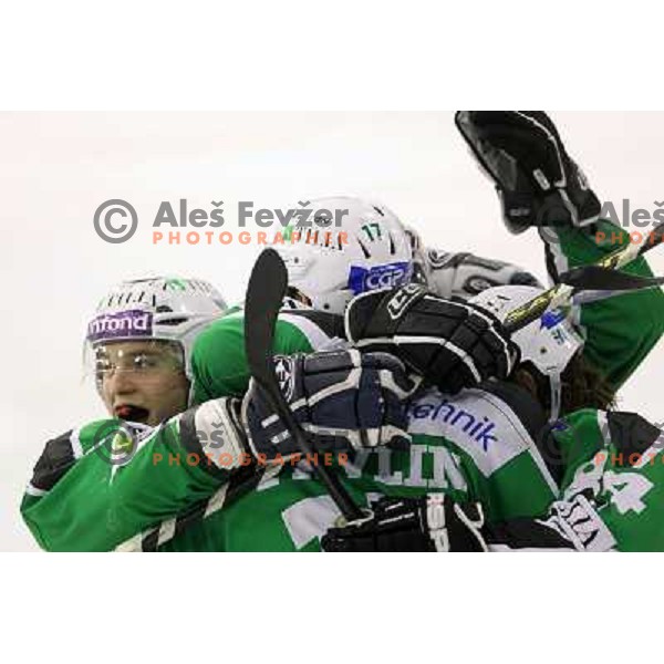 Tilia Olimpija players celebrate goal during ice-hockey match Tilia Olimpija- EC Graz 99ers in Ebel league, played in Hala Tivoli,Ljubljana, Slovenia on October 10,2010 
