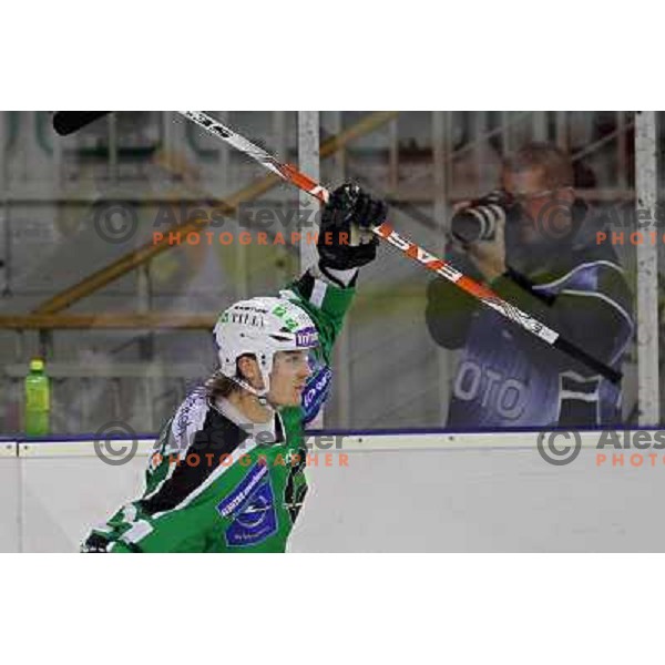 Mustonen celebrates goal during ice-hockey match Tilia Olimpija- EC Graz 99ers in Ebel league, played in Hala Tivoli,Ljubljana, Slovenia on October 10,2010 