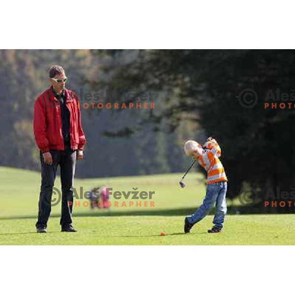 Ales babnik with his son at Audi Junior Cup Final in category 10 years at Diners golf & country club, Smeldnik, Slovenia on October 9,2010