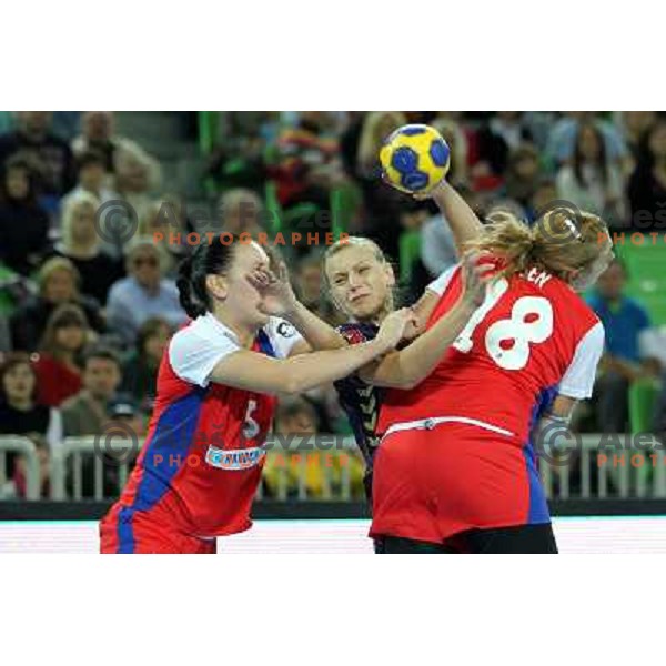 Barbara Varlec of Krim Mercator in action during handball match Krim Mercator- Zvezda Zvenigorod in round 2 of EHF Champions league, played in SRC Stozice, Ljubljana, Slovenia on October 16,2010 