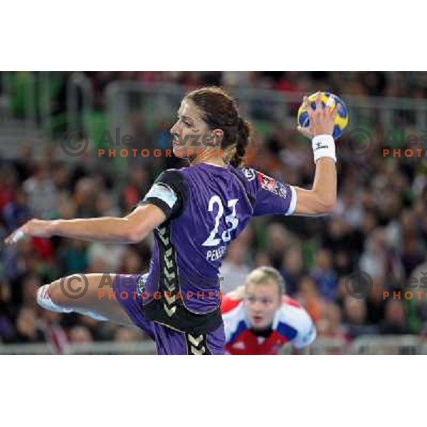 Andrea Penezic of Krim Mercator in action during handball match Krim Mercator- Zvezda Zvenigorod in round 2 of EHF Champions league, played in SRC Stozice, Ljubljana, Slovenia on October 16,2010 