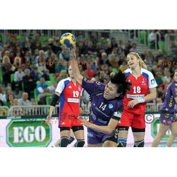 Liudmila Bodnieva of Krim Mercator in action during handball match Krim Mercator- Zvezda Zvenigorod in round 2 of EHF Champions league, played in SRC Stozice, Ljubljana, Slovenia on October 16,2010 