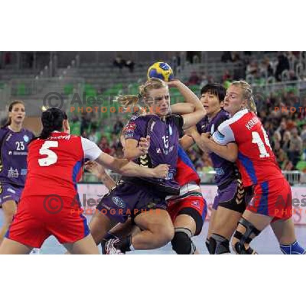 Barbara Varlec of Krim Mercator in action during handball match Krim Mercator- Zvezda Zvenigorod in round 2 of EHF Champions league, played in SRC Stozice, Ljubljana, Slovenia on October 16,2010 