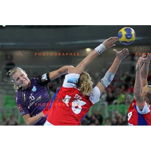 Barbara Varlec of Krim Mercator in action during handball match Krim Mercator- Zvezda Zvenigorod in round 2 of EHF Champions league, played in SRC Stozice, Ljubljana, Slovenia on October 16,2010 