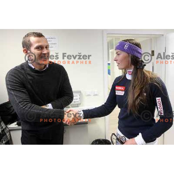 Jure Kosir and Tina Maze during press conference of Slovenia Ski team before first races in World Cup season 2010-2011 in Ljubljana, Slovenia on October 18,2010 